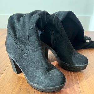 Thigh high black suede boots